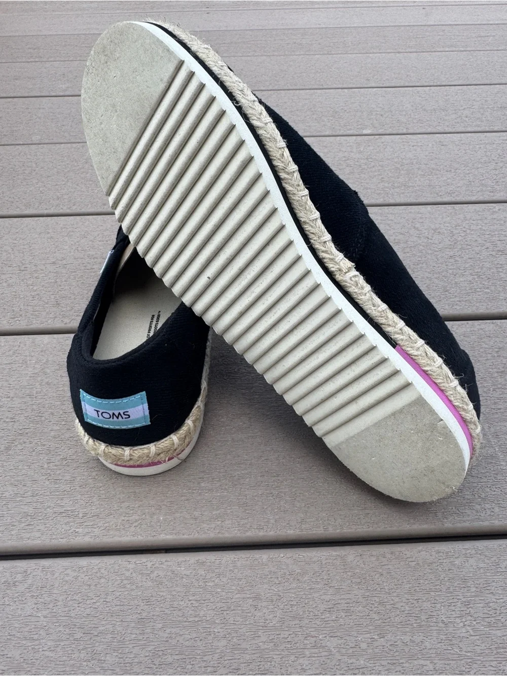 TOMS Woman’s Black Canvas Espadrille with Tan Accent